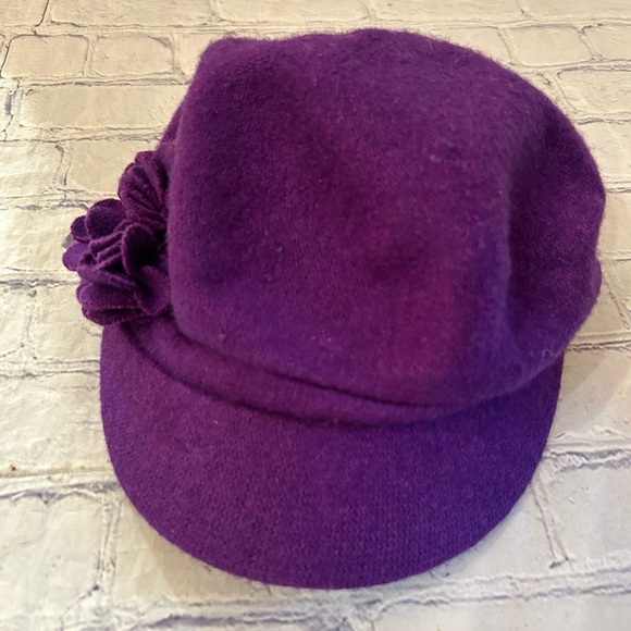 WOOL BLEND PURPLE WITH SIDE FLOWERS WOMENS HAT - Picture 4 of 7